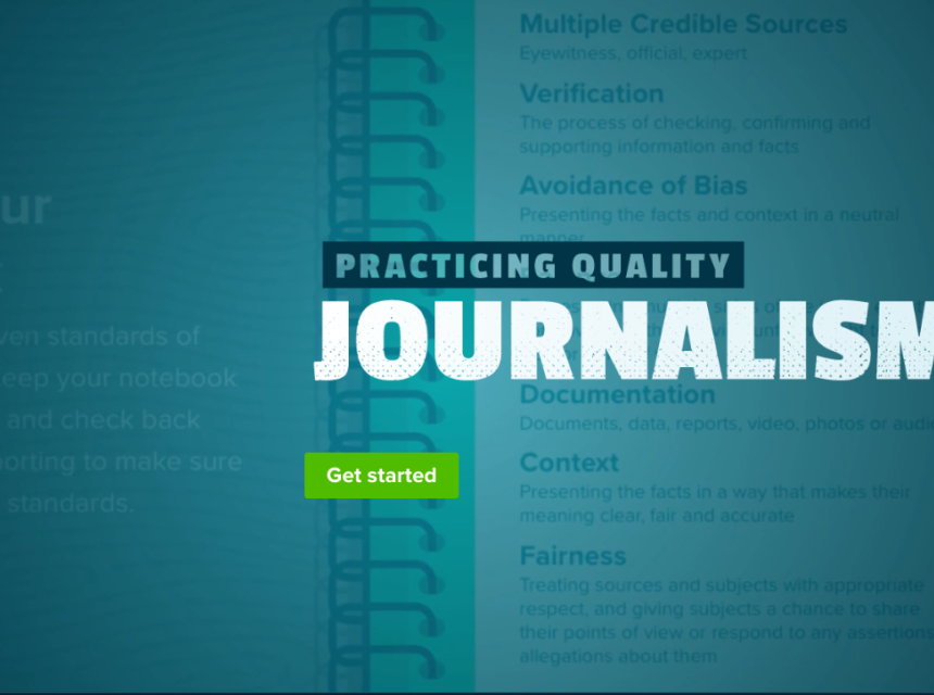 Checkology "Practicing Quality Journalism" title screen.