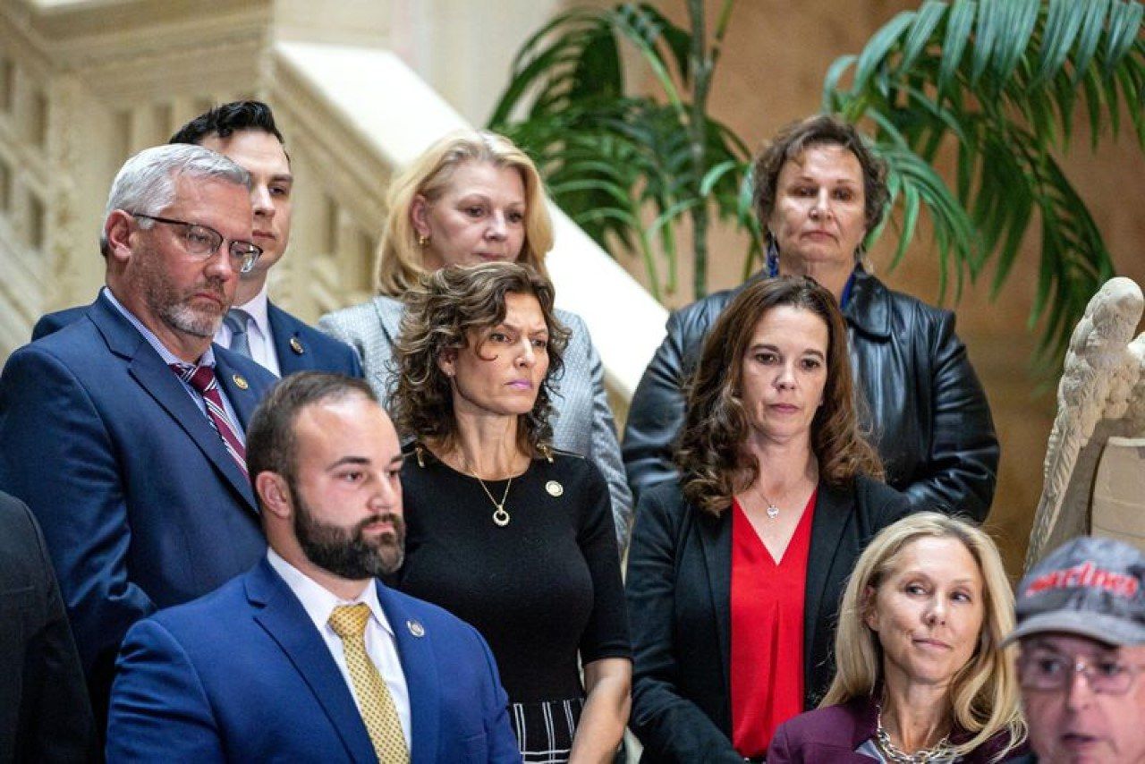 U.S. Rep. Scott Perry announces the state House leadership of the State Freedom Caucus Network, during a news conference at the state Capitol in Harrisburg. November 28, 2022